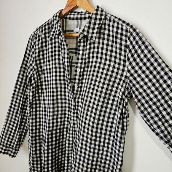 NWOT J JILL CHECKERED/ PLAID HALF BUTTONED SOFT COTTON LONGSLEEVES TOP SMALL - Picture 2 of 15